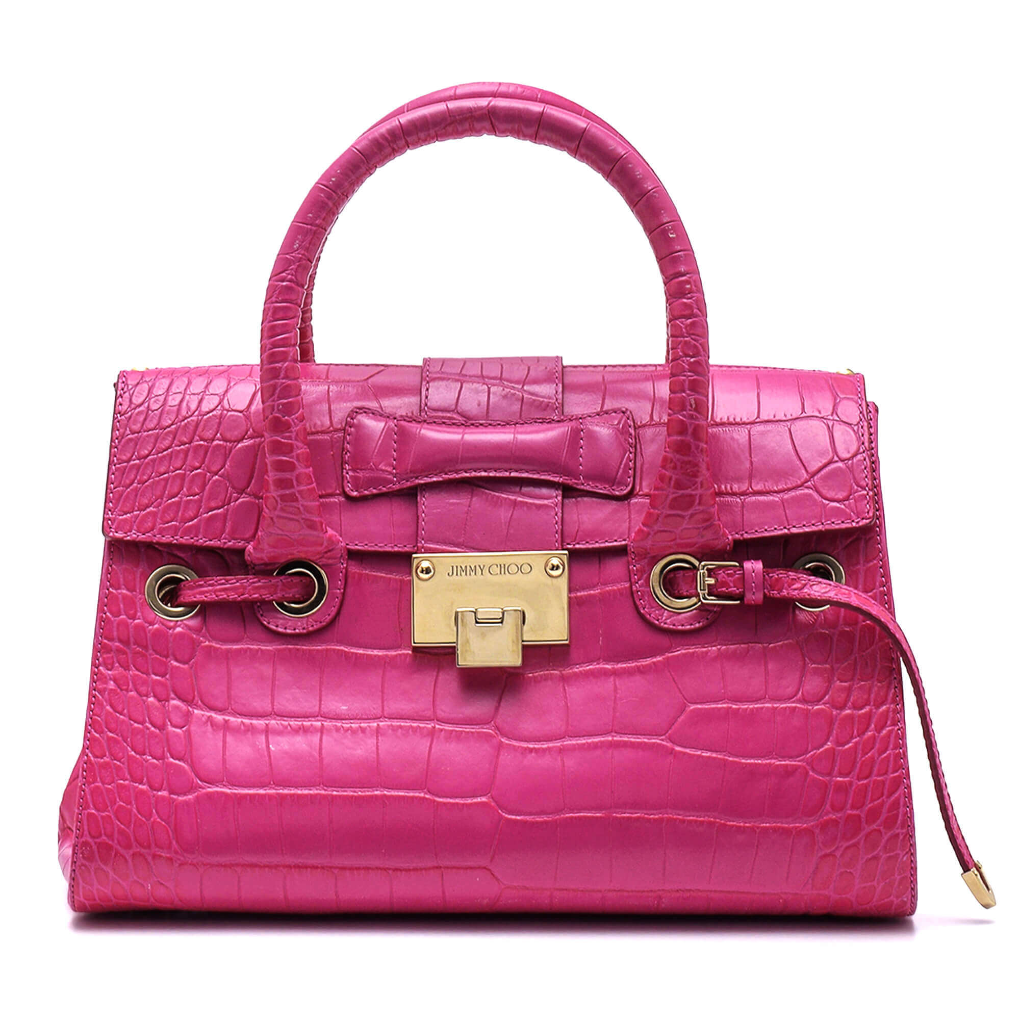 Jimmy Choo - Pink Leather Crocodile Embossed Rosalie Top Handle Bag